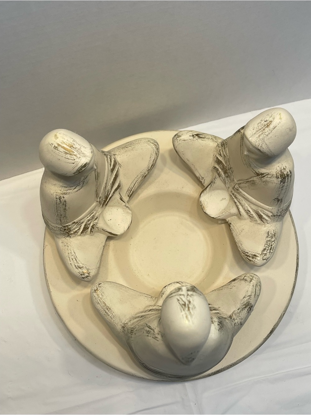 Neutral Cream Color Three Lady Meditation Decorative Bowl or Candle Holder